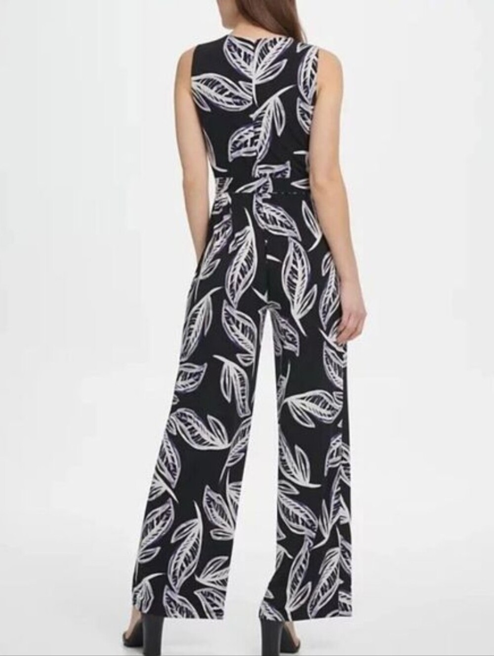 DKNY Printed Tie Waist Jersey Jumpsuit Size 14 - Picture 2 of 13